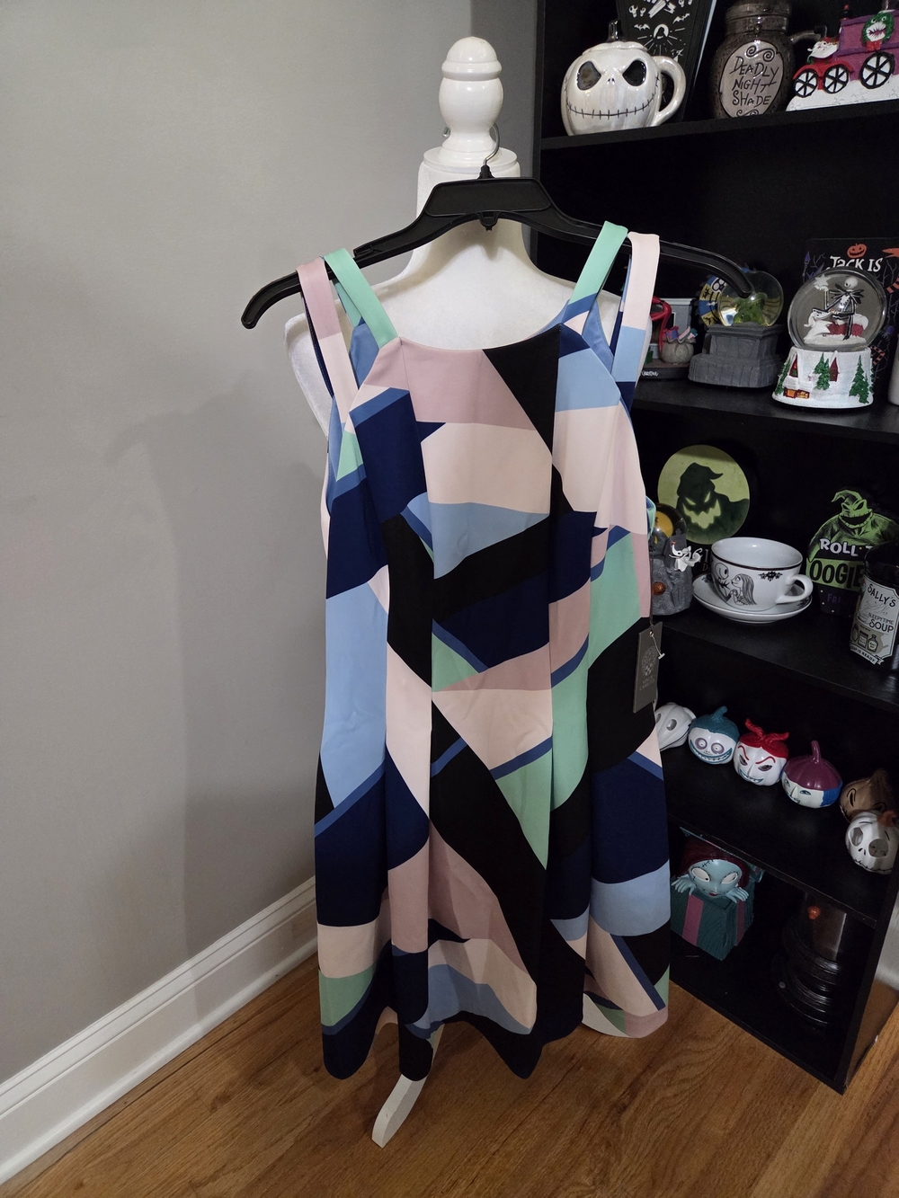 Vince Camuto Pastel Geometric Midi Dress in Navy, Pink, Mint & Light Blue
